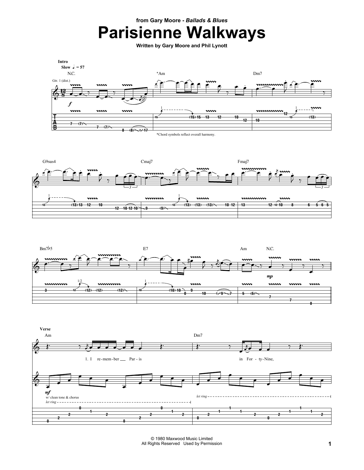 Parisienne Walkways (Guitar Tab) von Gary Moore