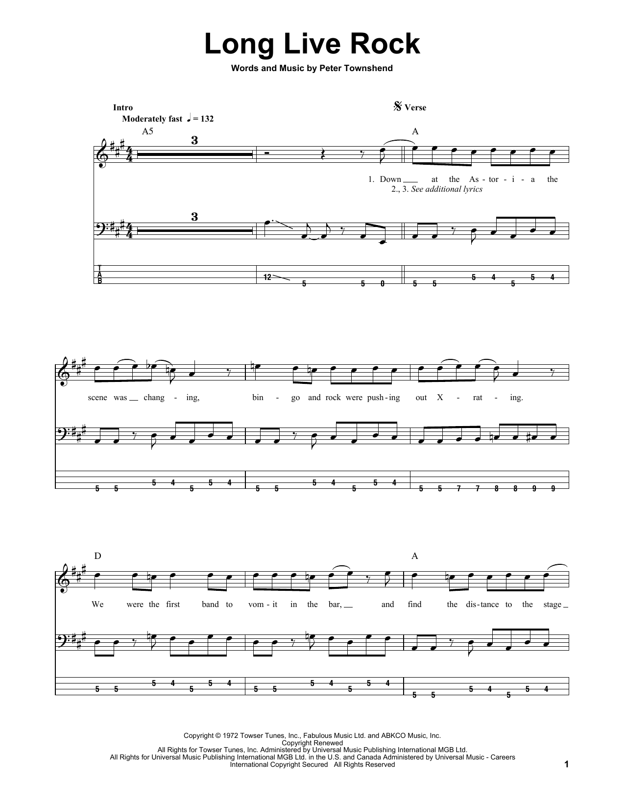 Long Live Rock (Bass Guitar Tab) von The Who