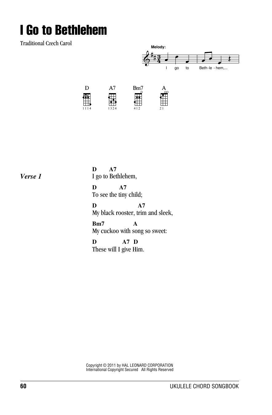 I Go To Bethlehem (Ukulele Chords/Lyrics) von Traditional Czech Carol