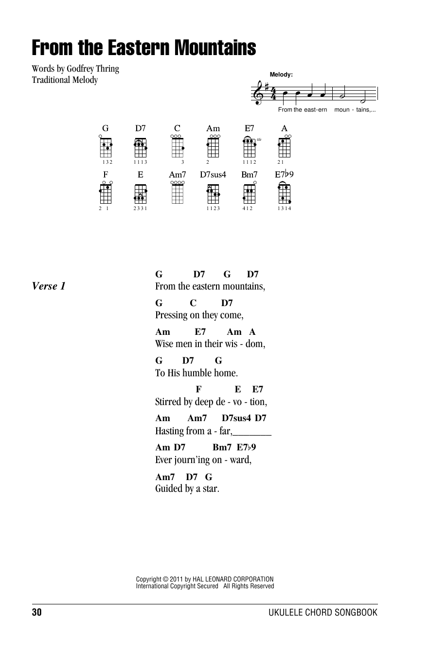 From The Eastern Mountains (Ukulele Chords/Lyrics) von Godfey Thring