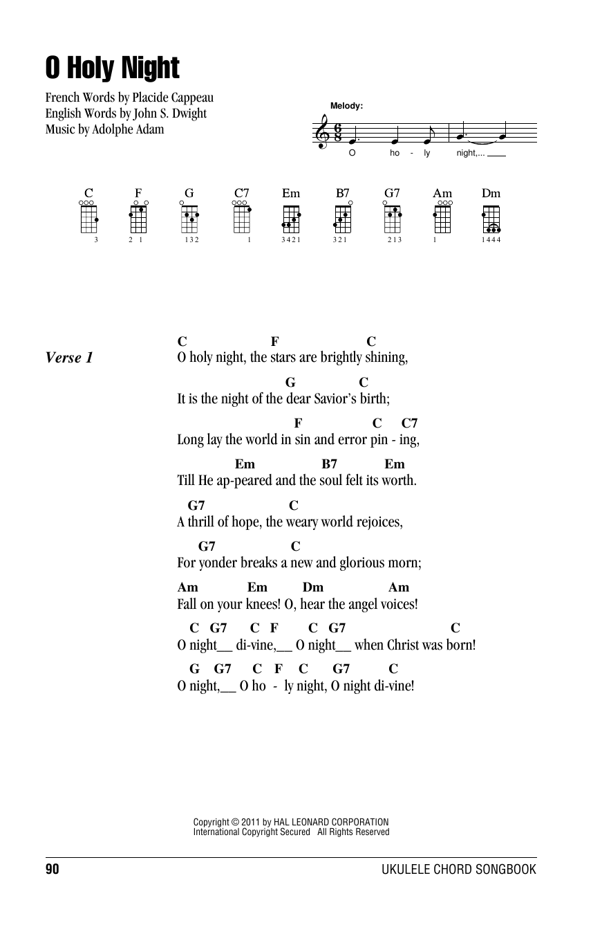 O Holy Night (Ukulele Chords/Lyrics) von Adolphe Adam