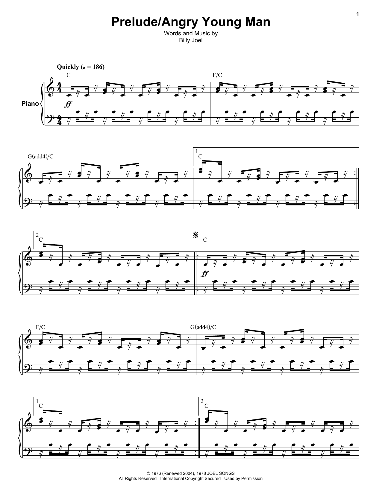 Angry Young Man (Keyboard Transcription) von Billy Joel