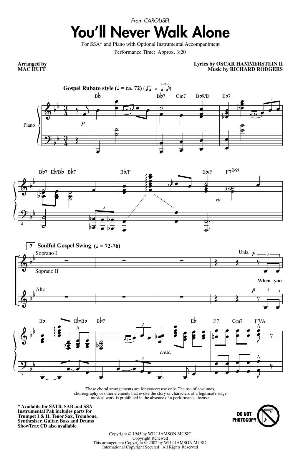 You'll Never Walk Alone (from Carousel) (arr. Mac Huff) (SSA Choir) von Rodgers & Hammerstein