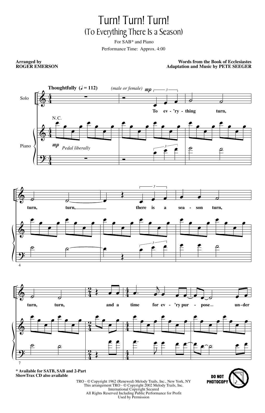 Turn! Turn! Turn! (To Everything There Is A Season) (arr. Roger Emerson) (SAB Choir) von The Byrds