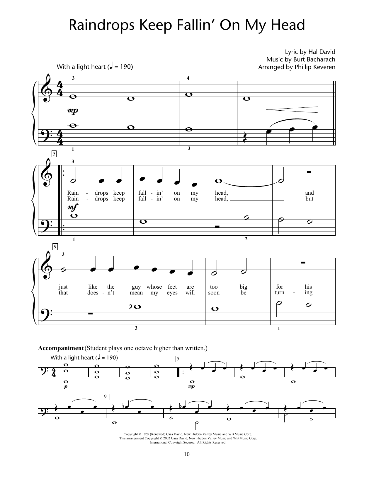 Raindrops Keep Fallin' On My Head (arr. Phillip Keveren) (Educational Piano) von Bacharach & David