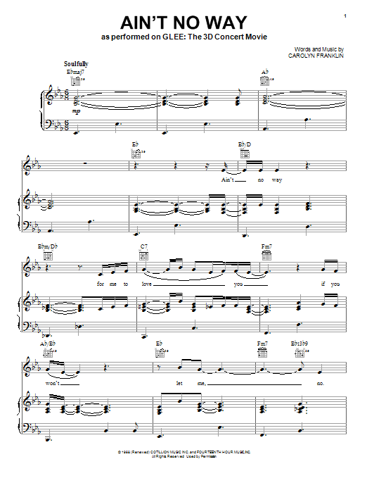 Ain't No Way (Piano, Vocal & Guitar Chords (Right-Hand Melody)) von Glee Cast