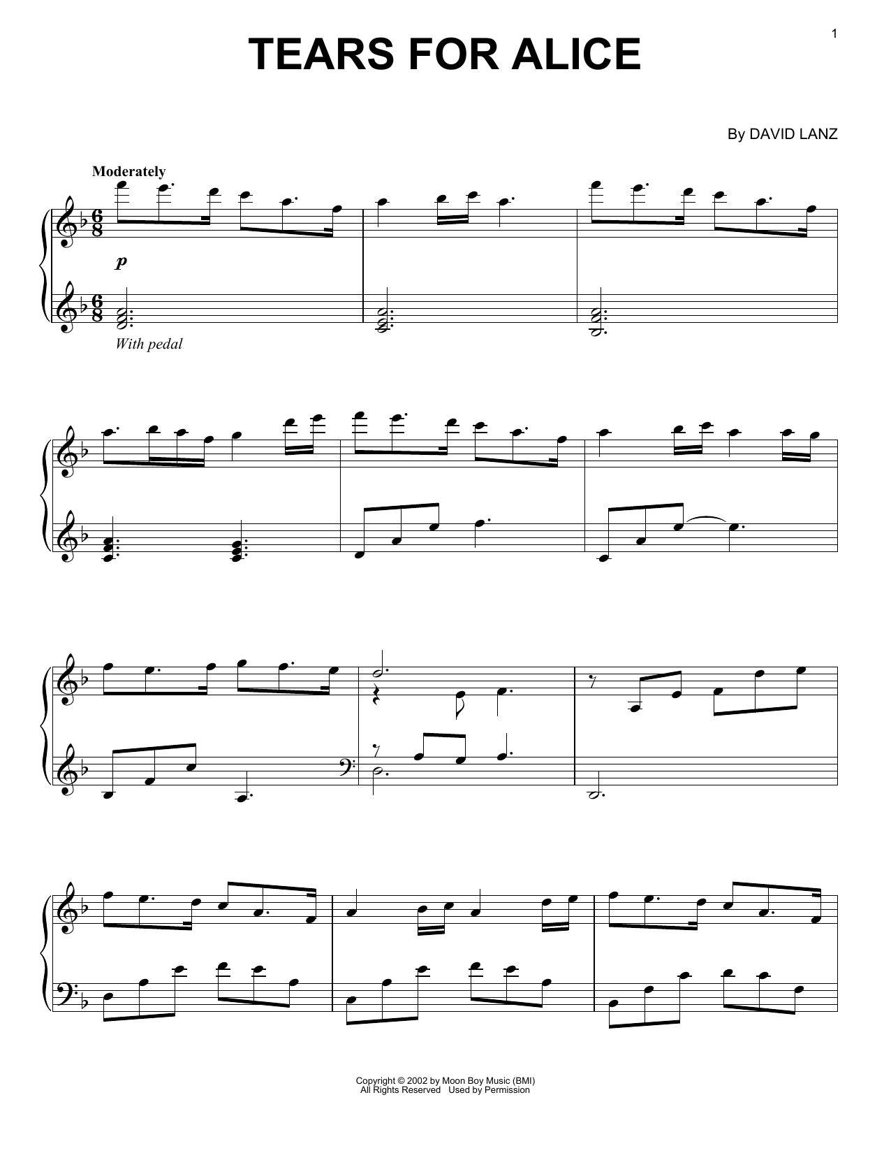 Tears For Alice (Piano Solo) von David Lanz