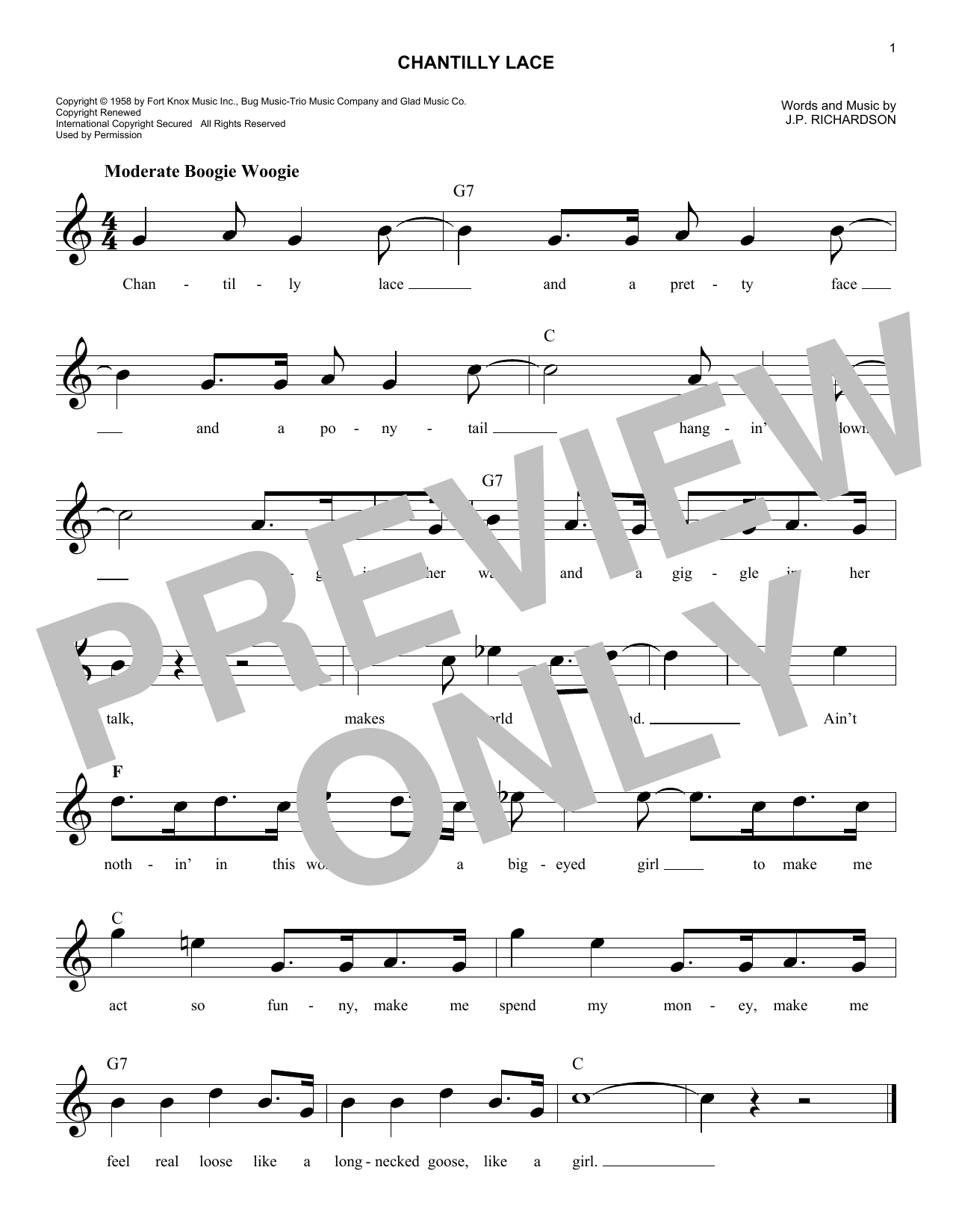 Chantilly Lace (Lead Sheet / Fake Book) von Big Bopper