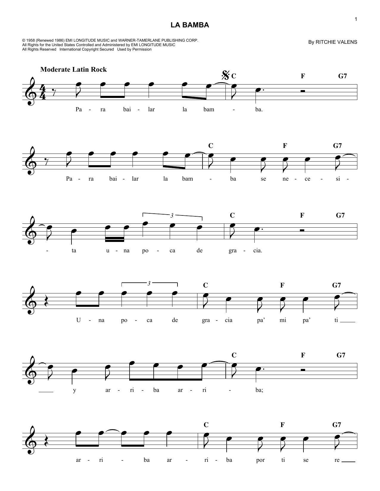 La Bamba (Lead Sheet / Fake Book) von Ritchie Valens