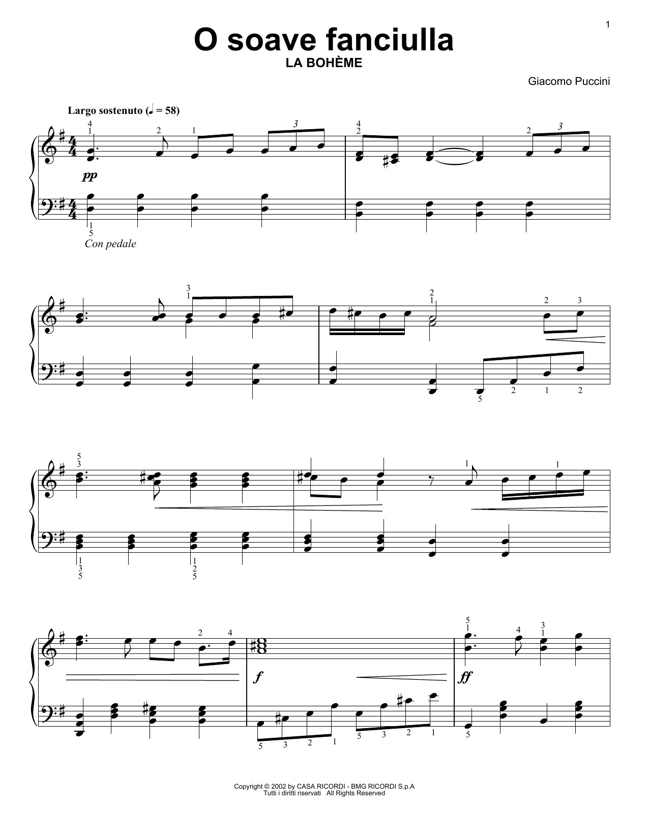 O Soave Fanciulla (Easy Piano Solo) von Giacomo Puccini