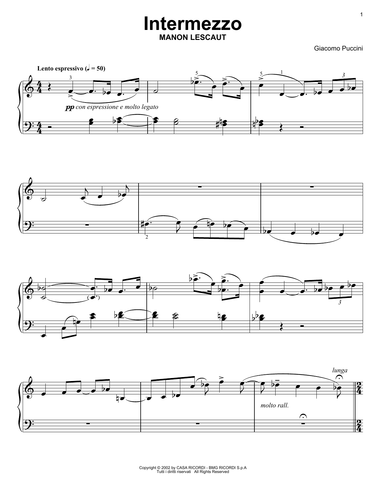 Intermezzo (Easy Piano Solo) von Giacomo Puccini