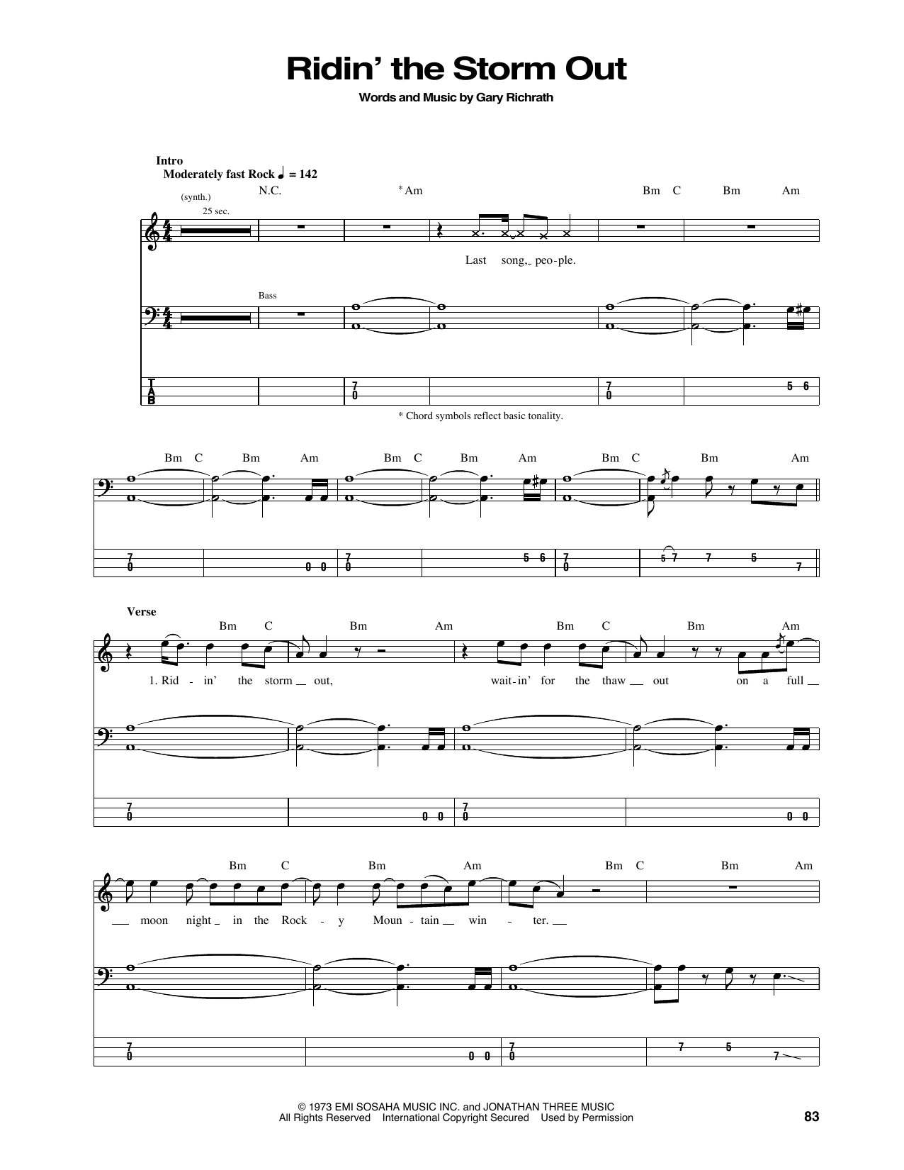 Ridin' The Storm Out (Bass Guitar Tab) von REO Speedwagon