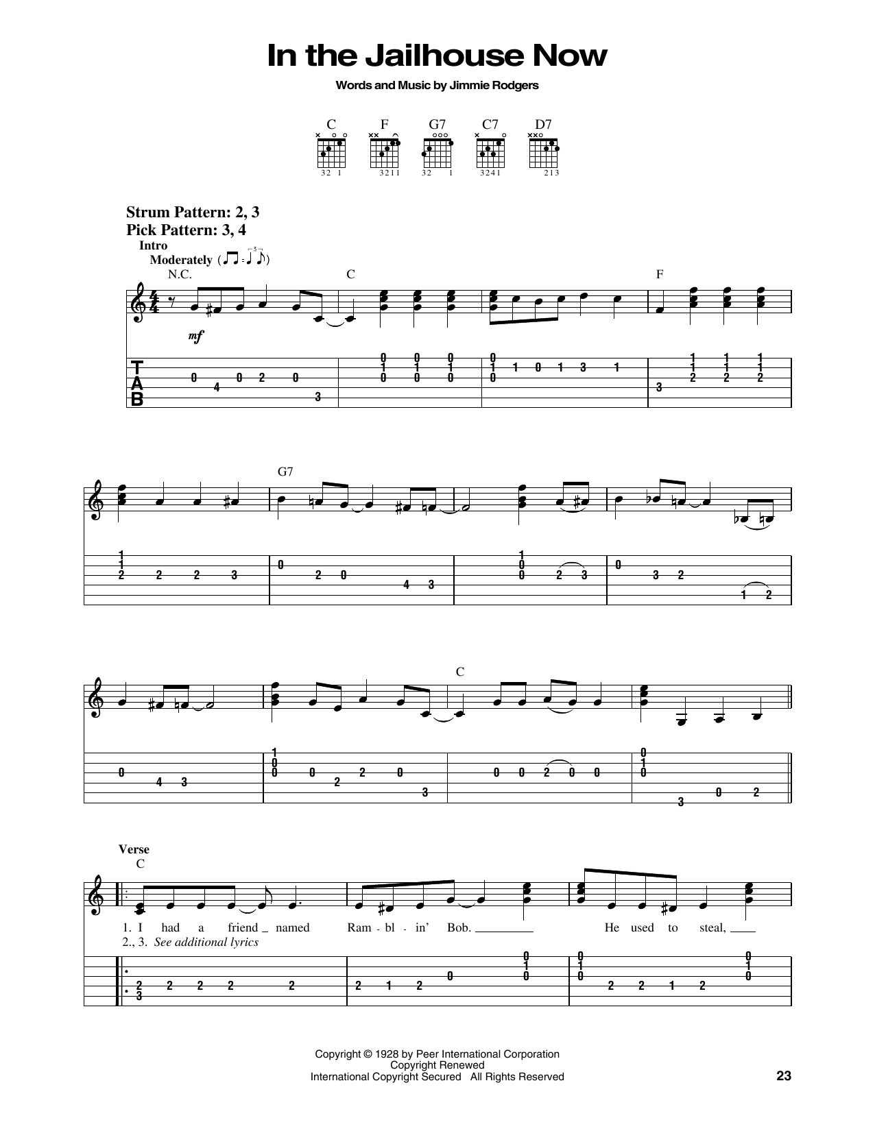 In The Jailhouse Now (Easy Guitar Tab) von Jimmie Rodgers