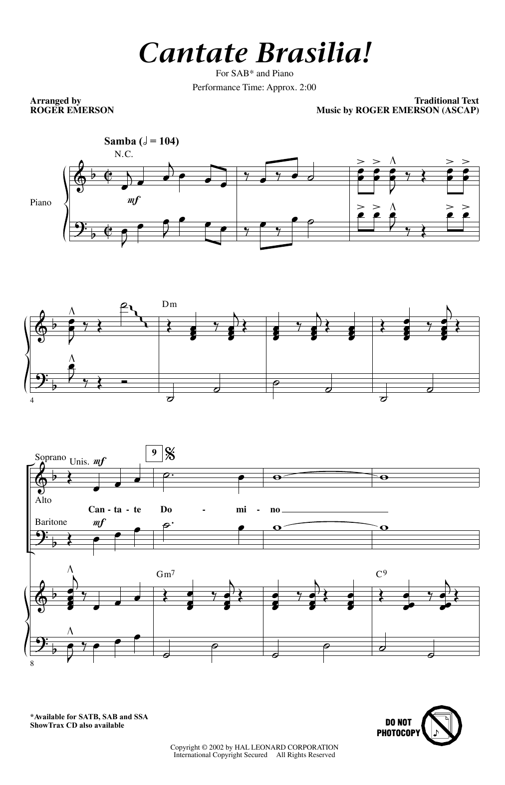 Cantate Brasilia (SAB Choir) von Roger Emerson