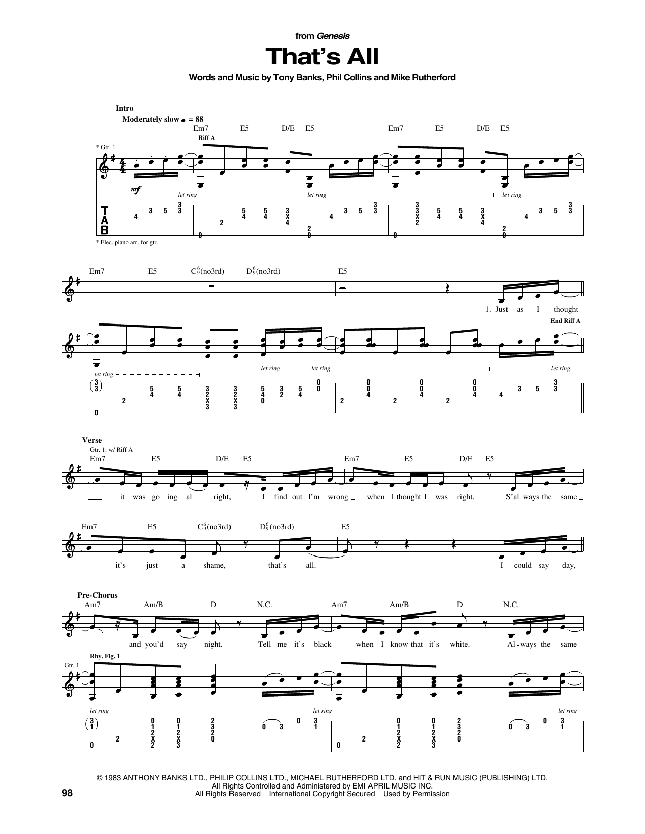 That's All (Guitar Tab) von Genesis