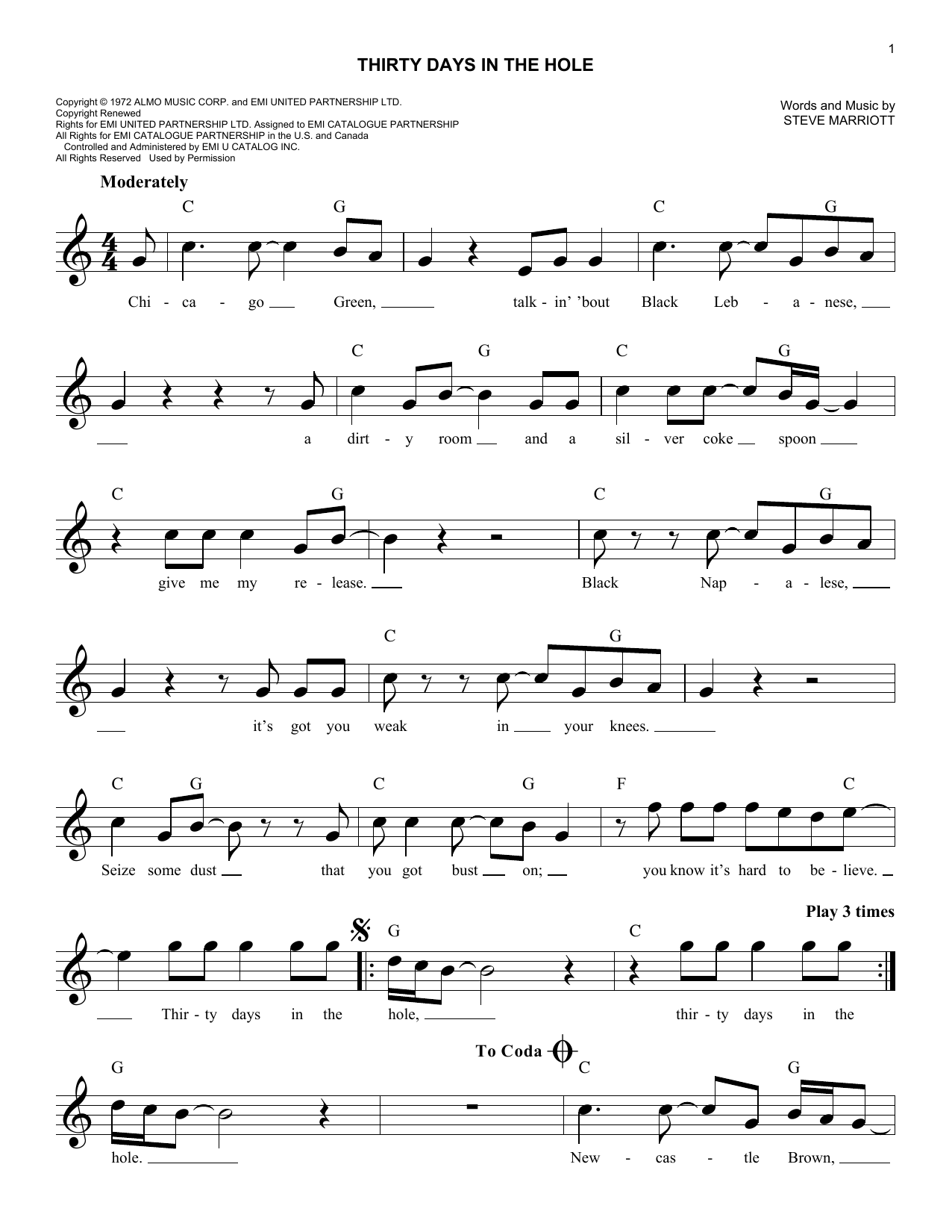 Thirty Days In The Hole (Lead Sheet / Fake Book) von Humble Pie