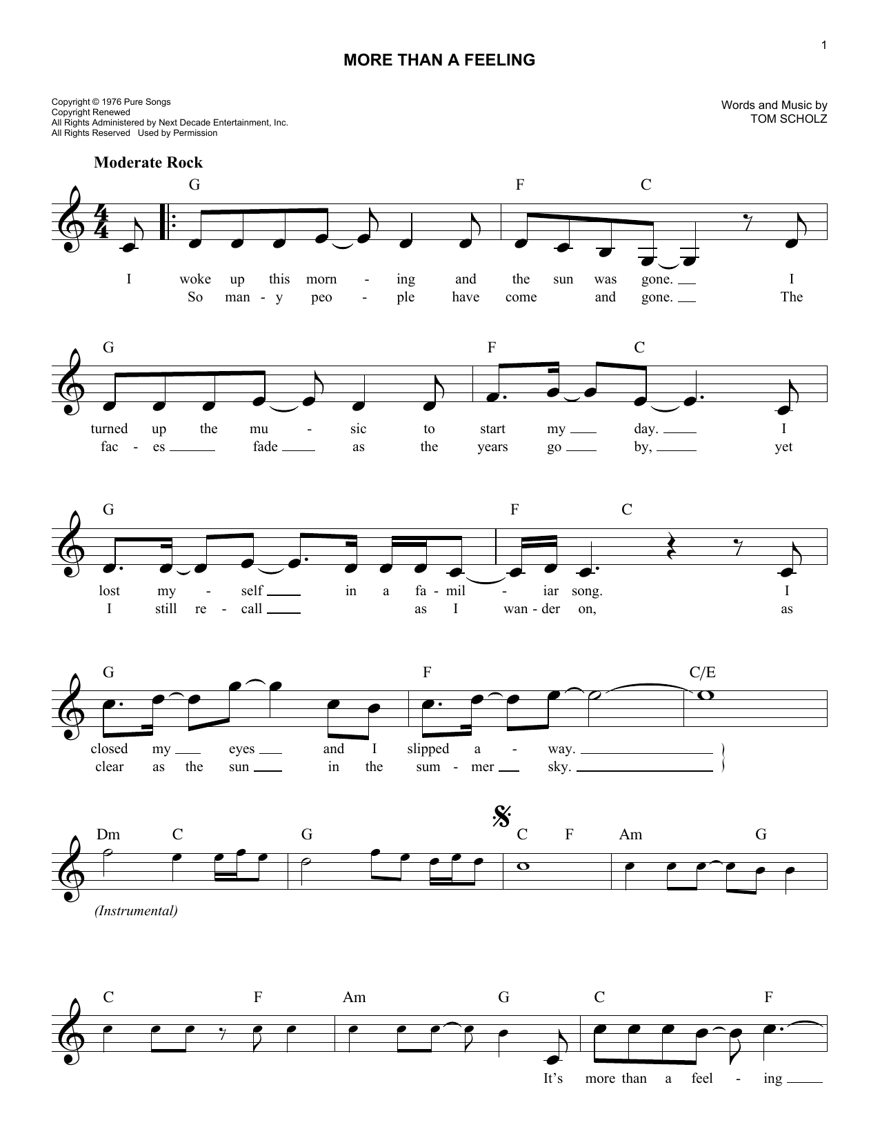 More Than A Feeling (Lead Sheet / Fake Book) von Boston