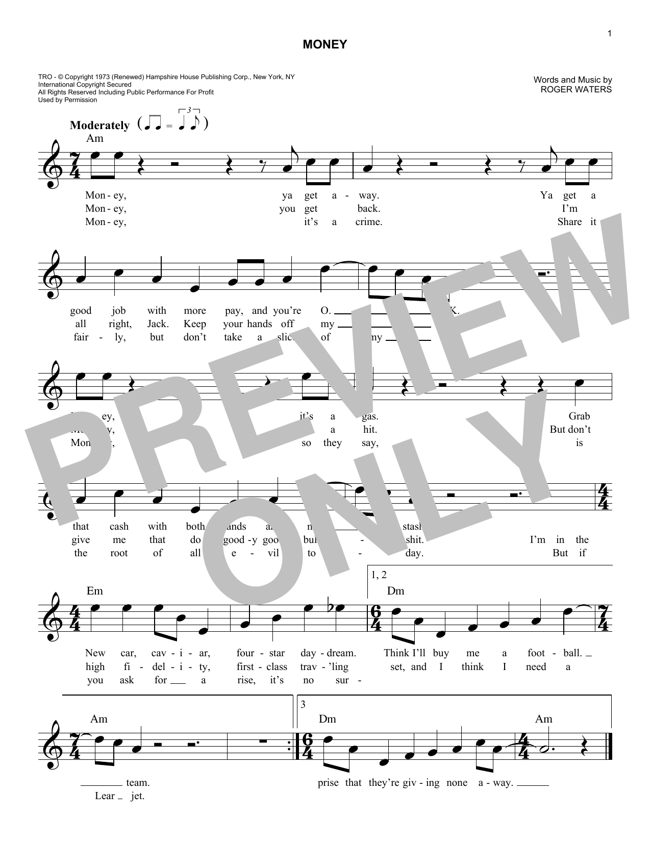 Money (Lead Sheet / Fake Book) von Pink Floyd