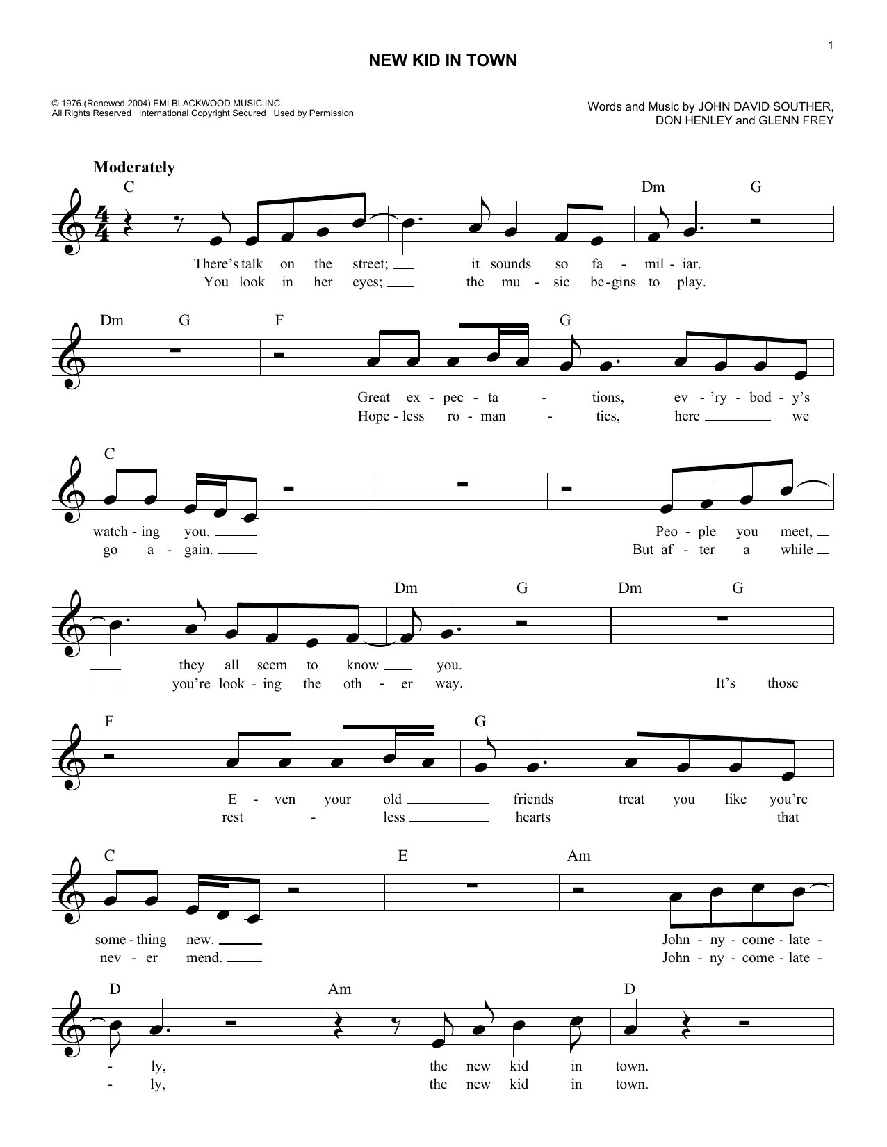 New Kid In Town (Lead Sheet / Fake Book) von Eagles