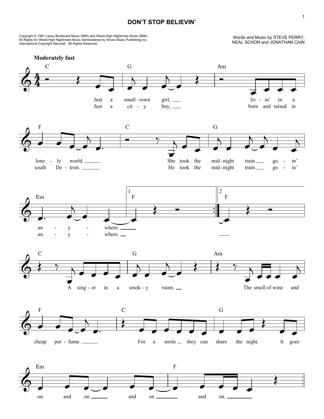 Don't Stop Believin' (Lead Sheet / Fake Book) von Journey