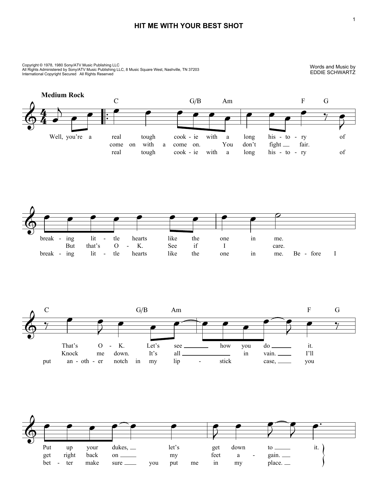 Hit Me With Your Best Shot (Lead Sheet / Fake Book) von Pat Benatar