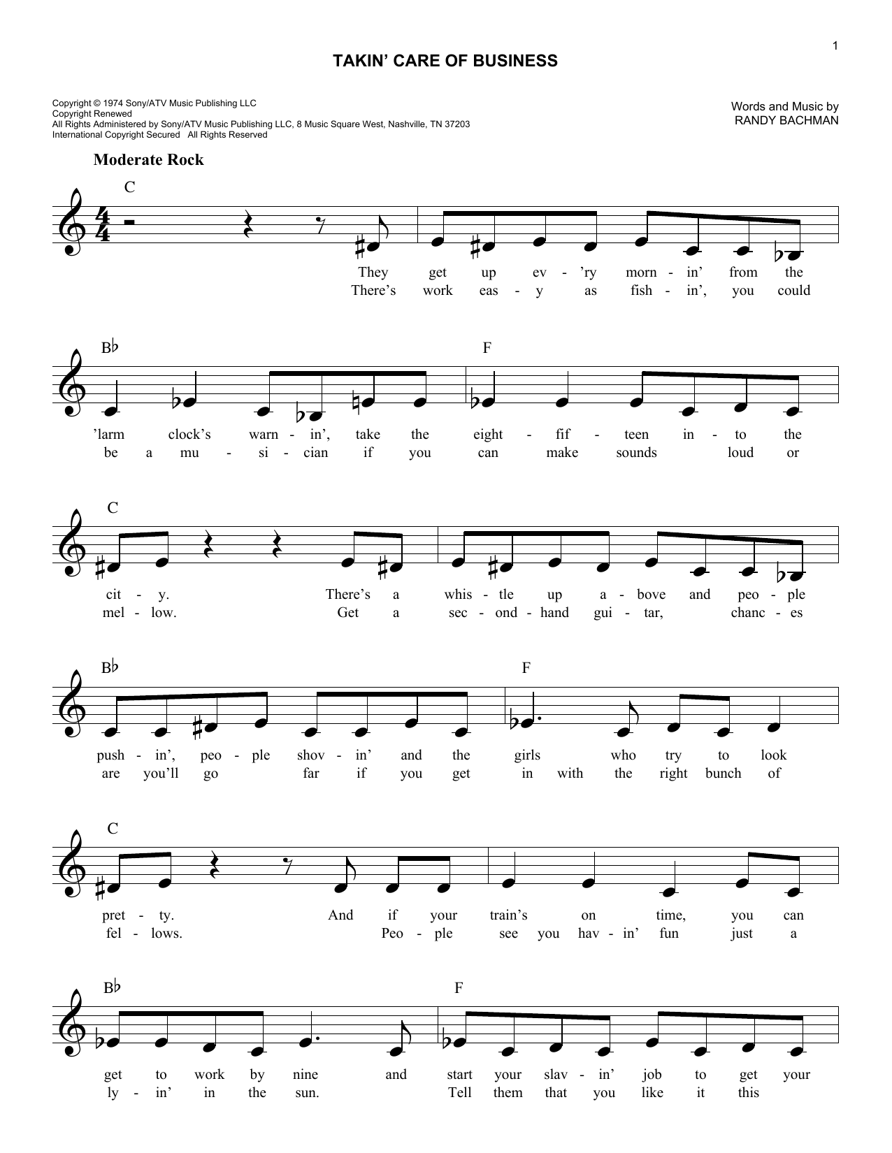 Takin' Care Of Business (Lead Sheet / Fake Book) von Bachman-Turner Overdrive