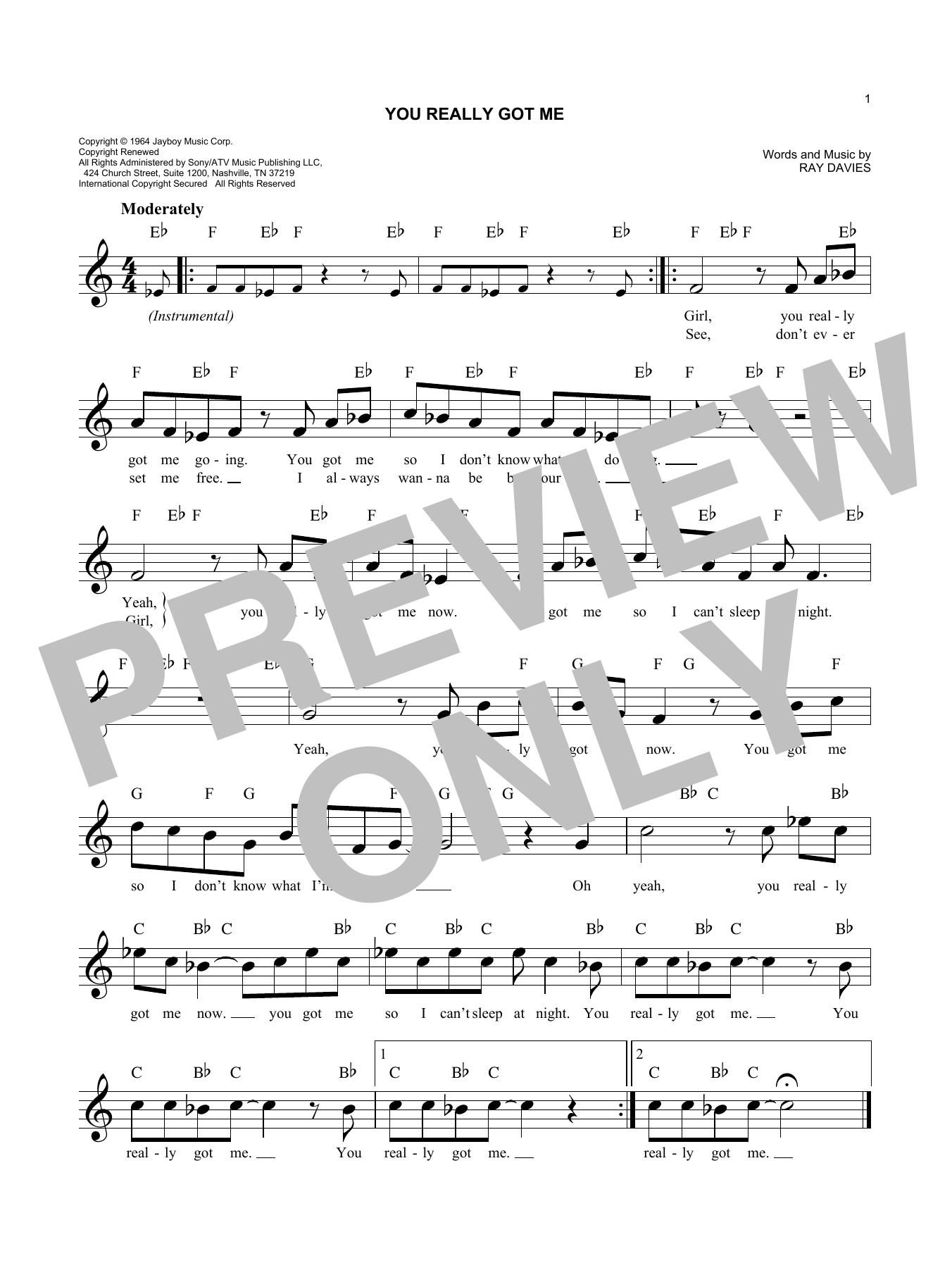 You Really Got Me (Lead Sheet / Fake Book) von The Kinks