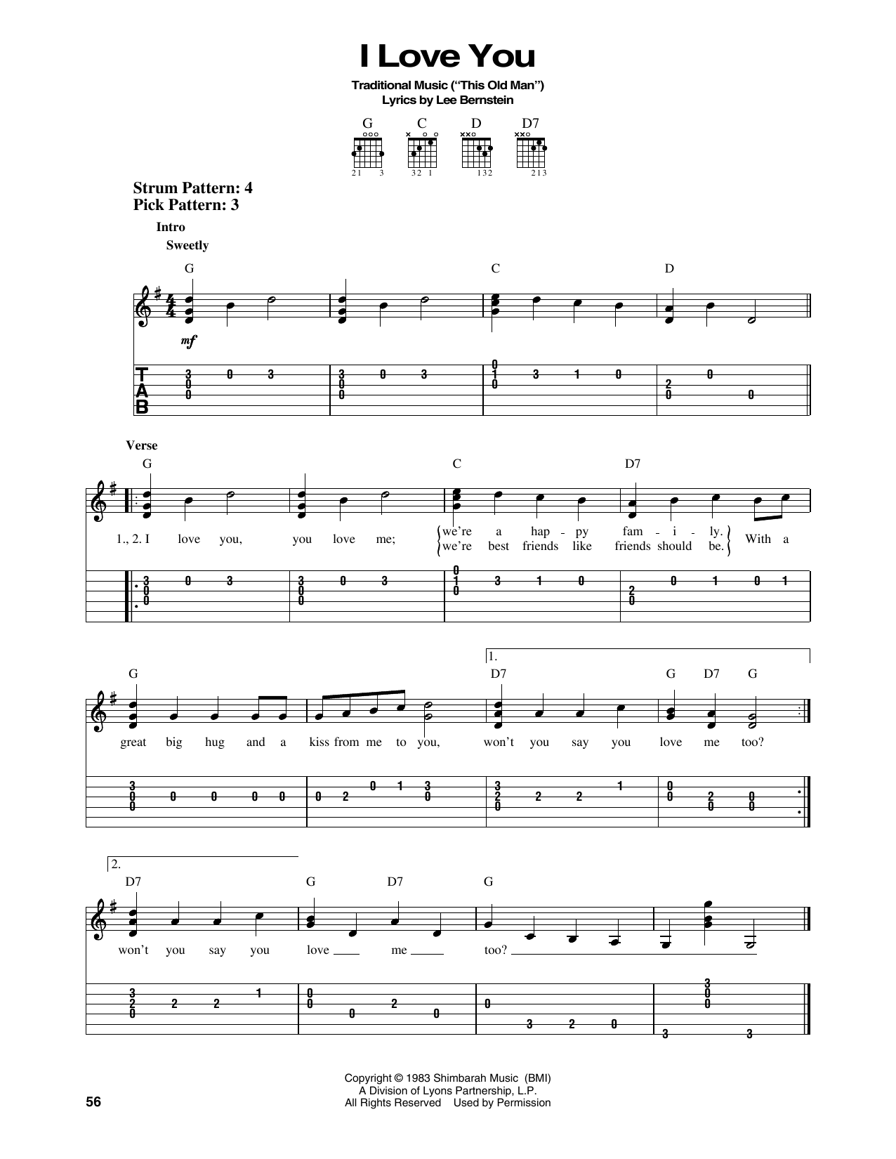 I Love You (from Barney) (Easy Guitar Tab) von Lee Bernstein