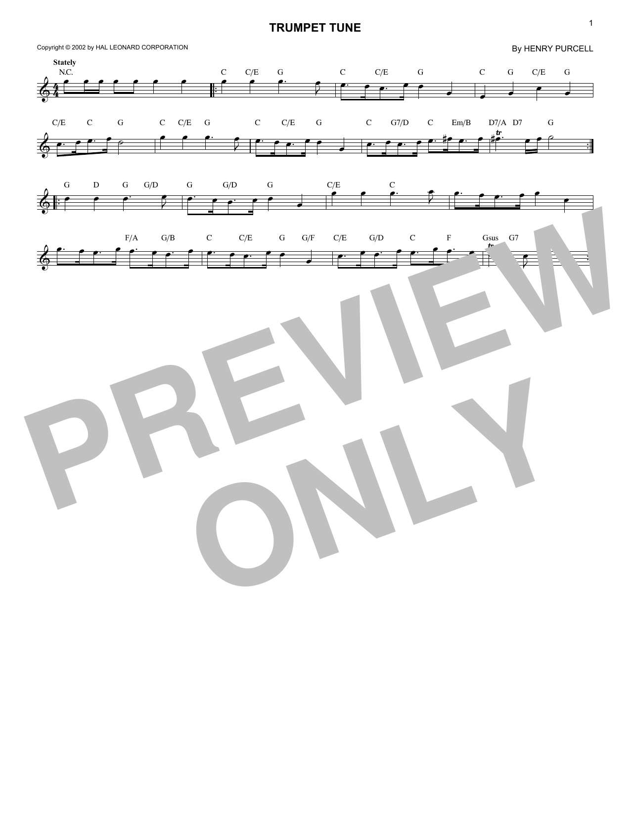 Trumpet Tune (Lead Sheet / Fake Book) von Henry Purcell