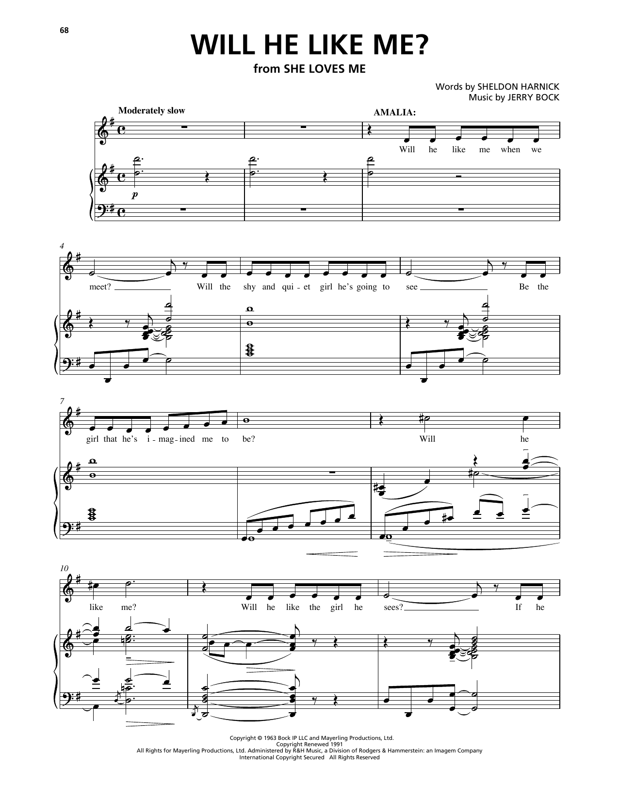 Will He Like Me? (from She Loves Me) (Piano, Vocal & Guitar Chords (Right-Hand Melody)) von Bock & Harnick