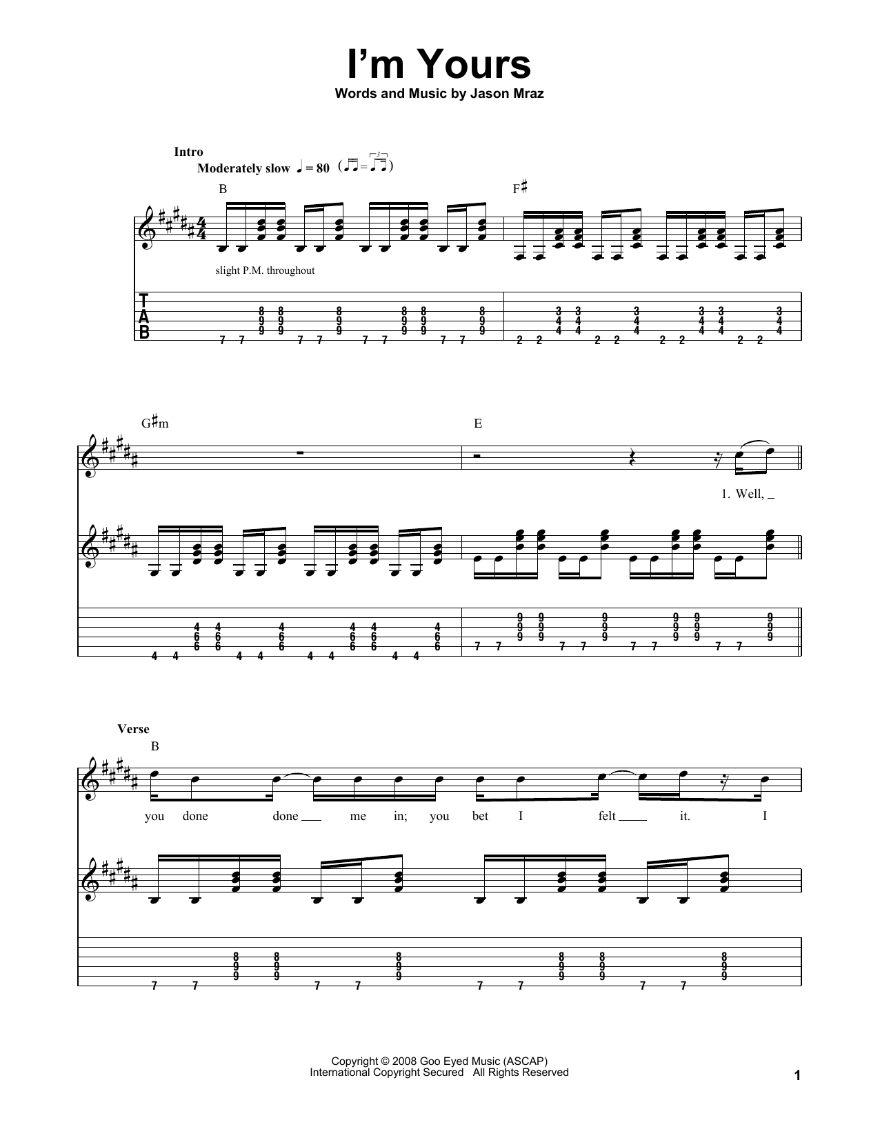 I'm Yours (Easy Guitar Tab) von Jason Mraz