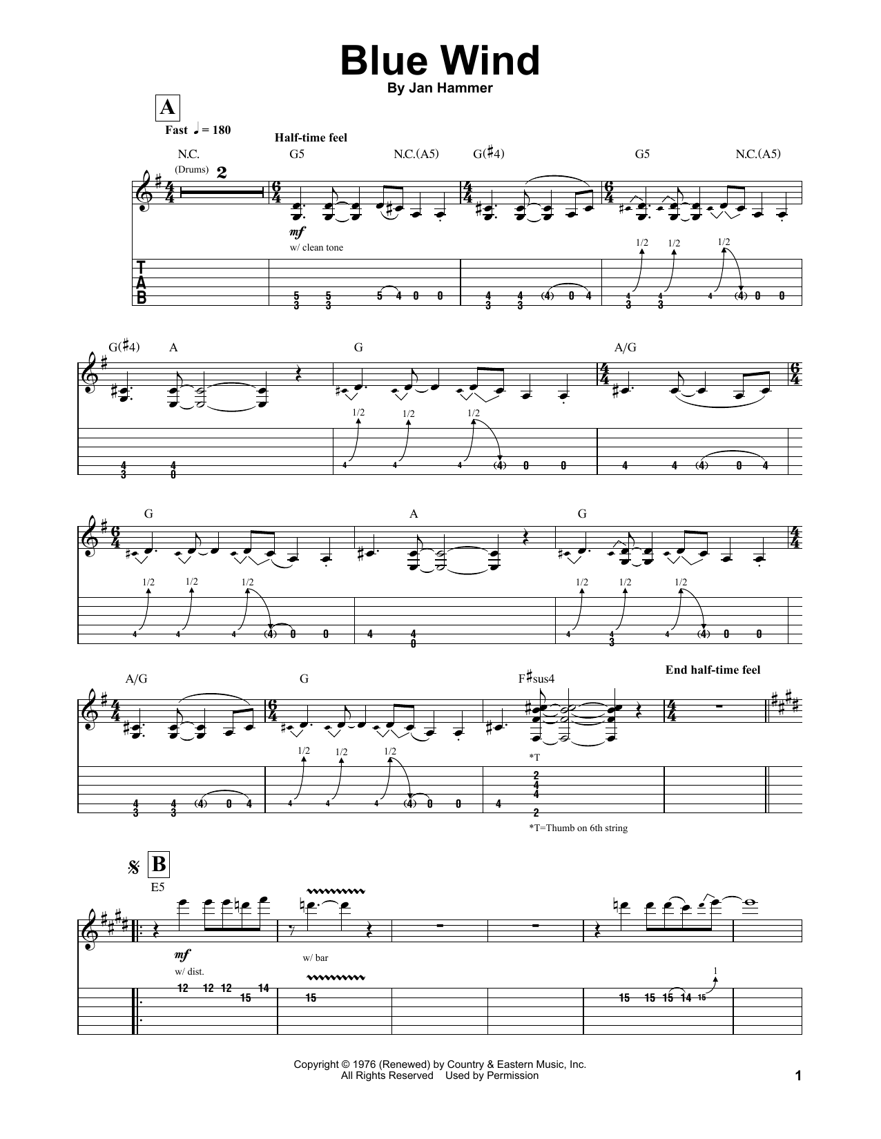 Blue Wind (Guitar Tab (Single Guitar)) von Jeff Beck