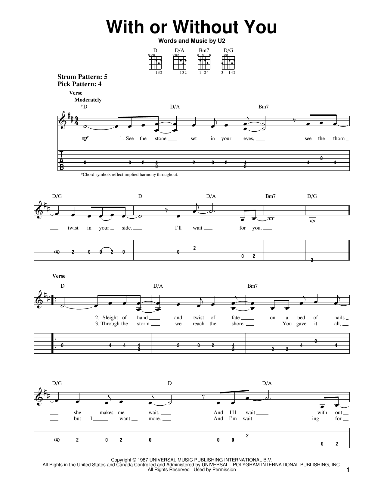 With Or Without You (Easy Guitar Tab) von U2