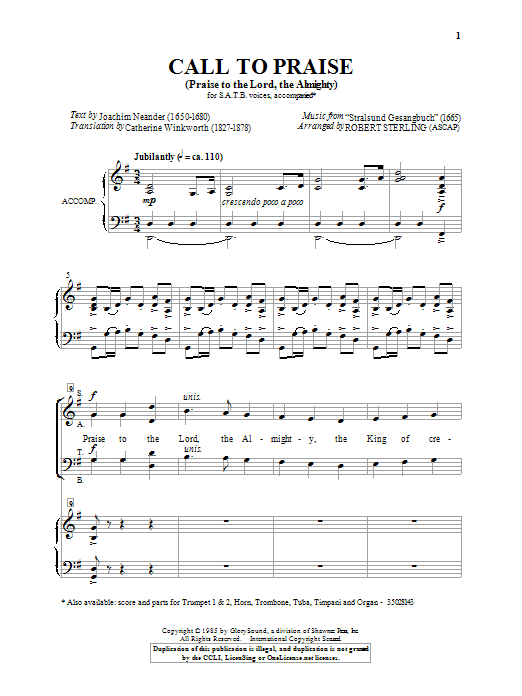 Praise To The Lord, The Almighty (SATB Choir) von Robert Sterling