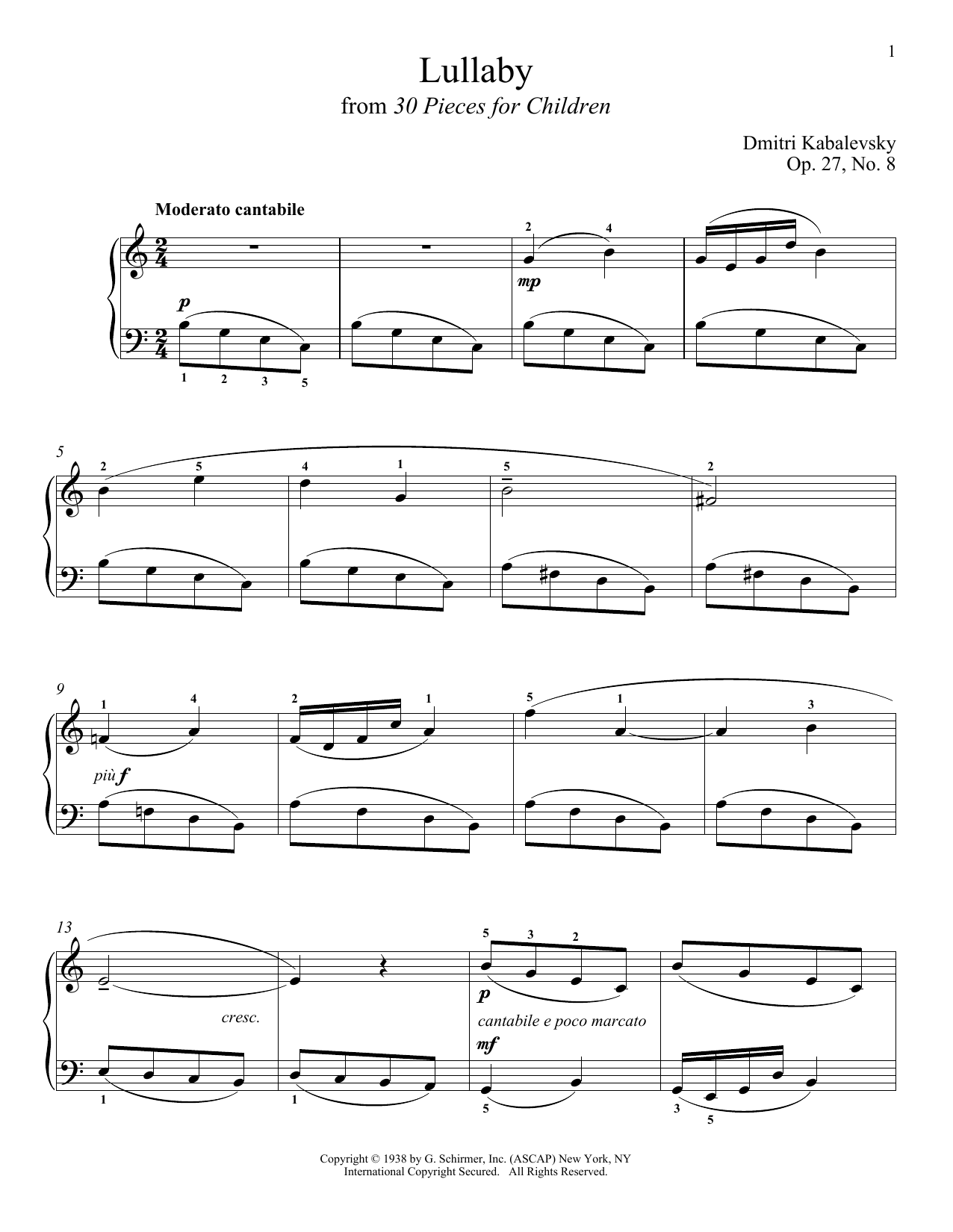 Lullaby (Piano Solo) von Dmitri Kabalevsky