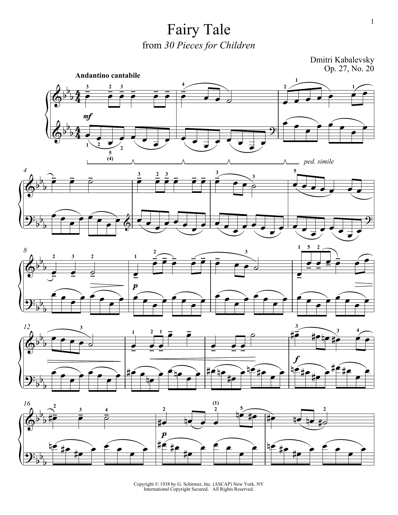 Fairy Tale, Op. 27, No. 20 (Piano Solo) von Dmitri Kabalevsky