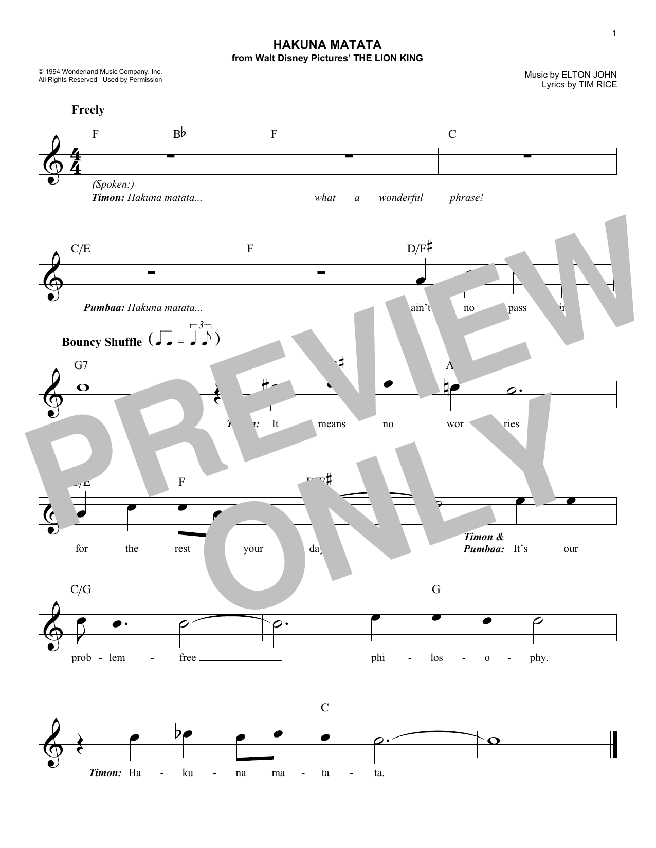 Hakuna Matata (from The Lion King) (Lead Sheet / Fake Book) von Elton John