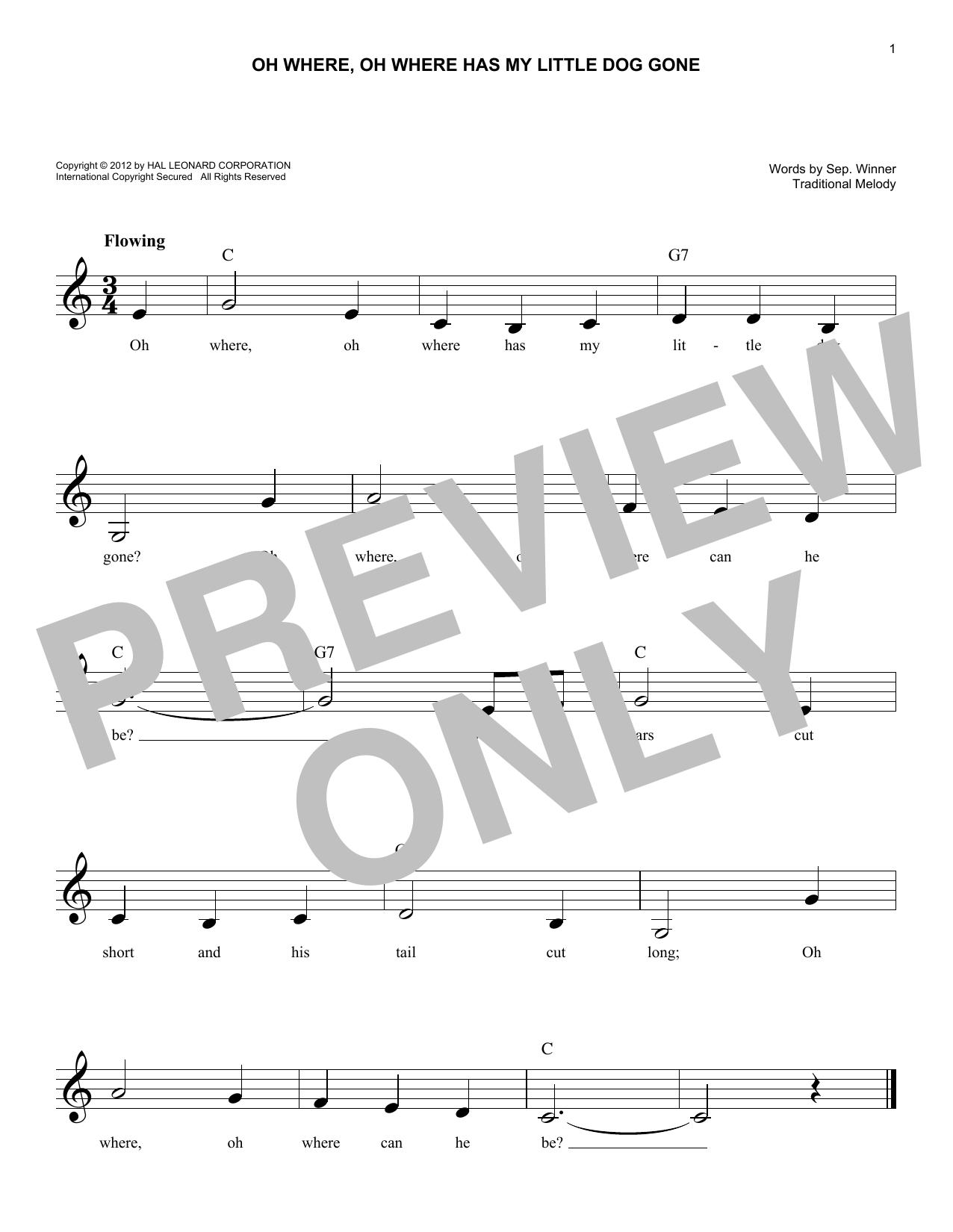 Oh Where, Oh Where Has My Little Dog Gone (Lead Sheet / Fake Book) von Traditional