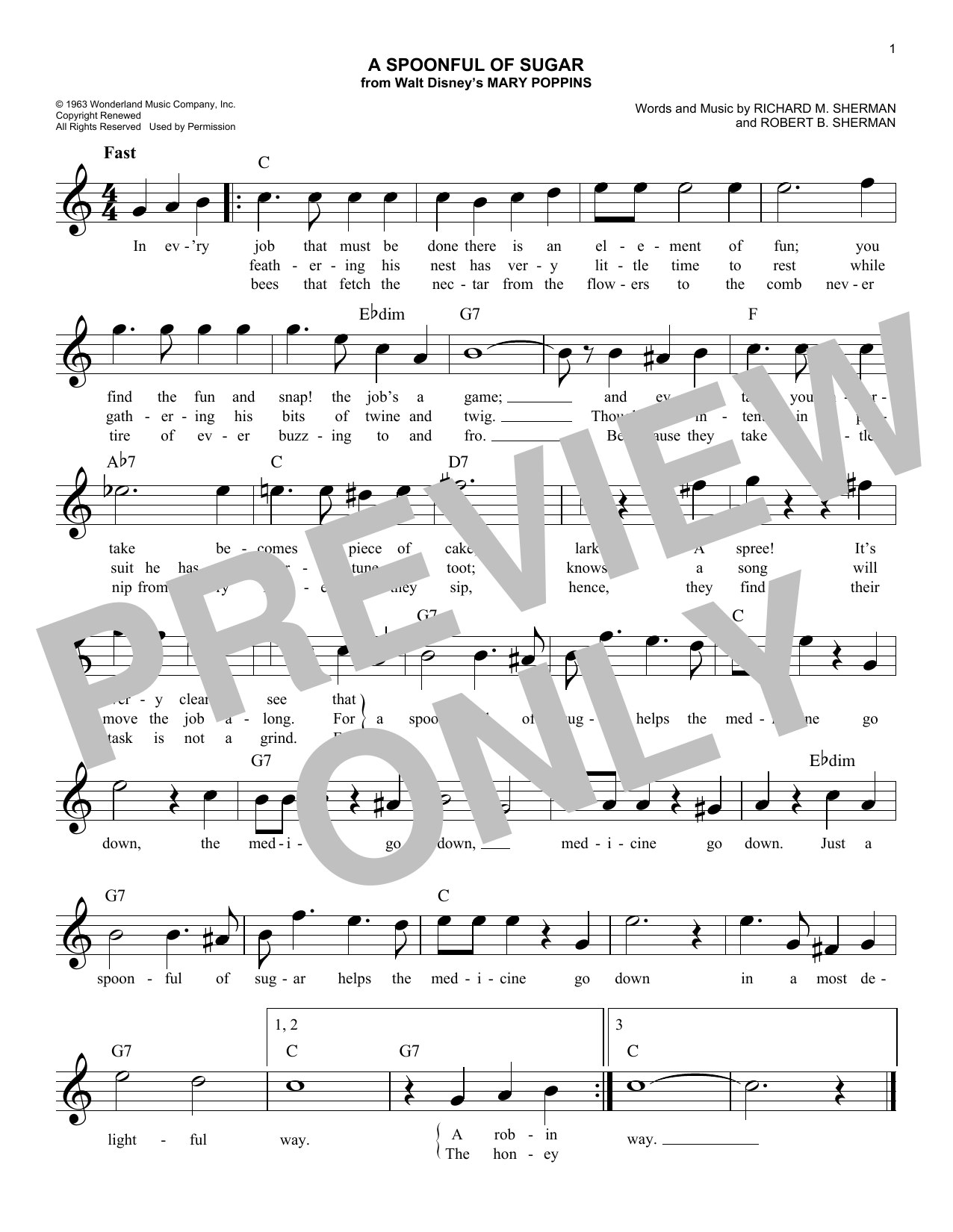 A Spoonful Of Sugar (from Mary Poppins) (Lead Sheet / Fake Book) von Sherman Brothers