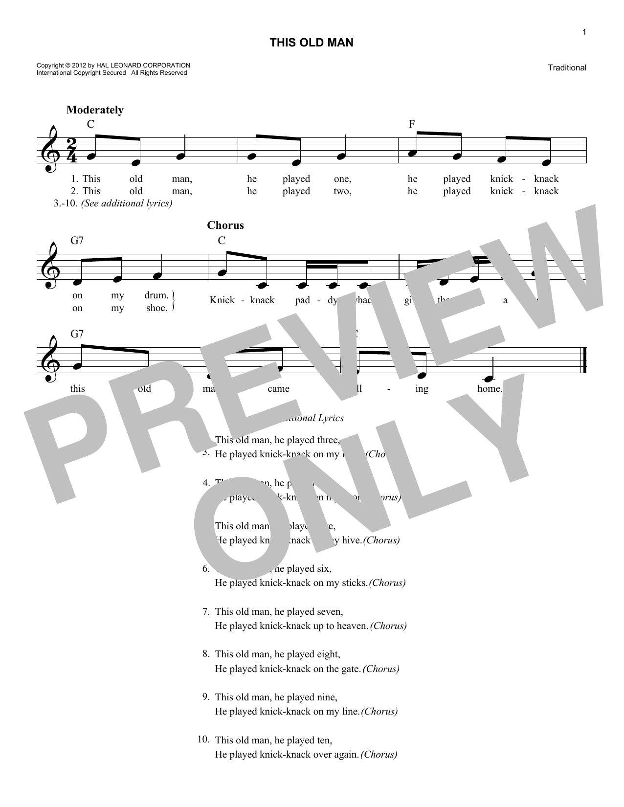 This Old Man (Lead Sheet / Fake Book) von Traditional