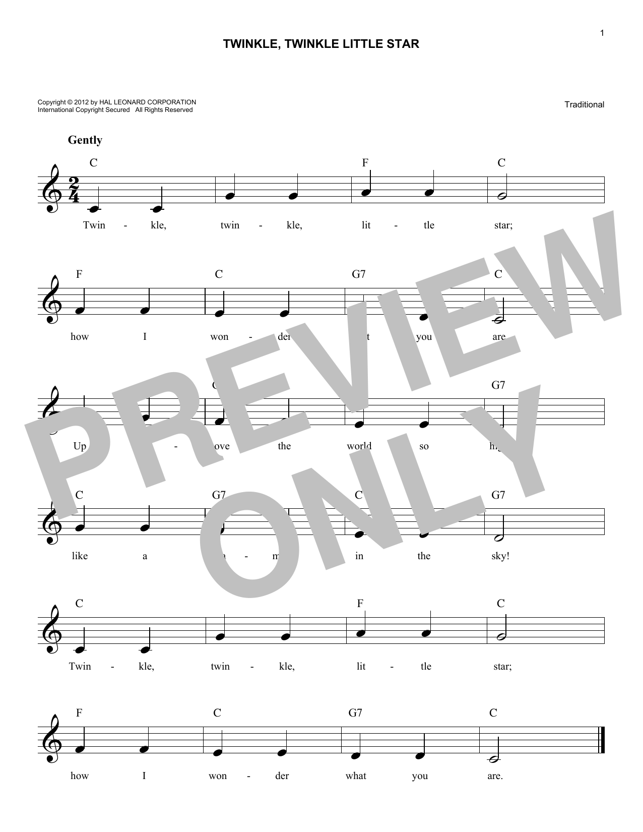 Twinkle, Twinkle Little Star (Lead Sheet / Fake Book) von Traditional