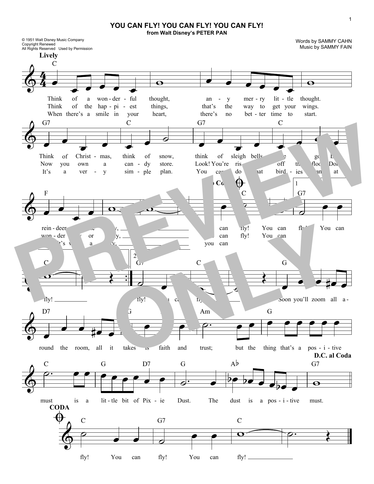 You Can Fly! You Can Fly! You Can Fly! (from Peter Pan) (Lead Sheet / Fake Book) von Sammy Cahn