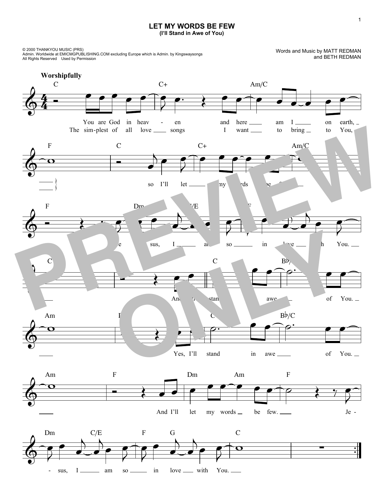 Let My Words Be Few (You Are God In Heaven) (Lead Sheet / Fake Book) von Matt Redman