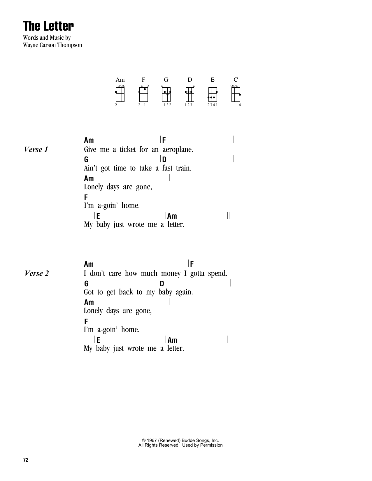 The Letter (Ukulele Chords/Lyrics) von Box Tops
