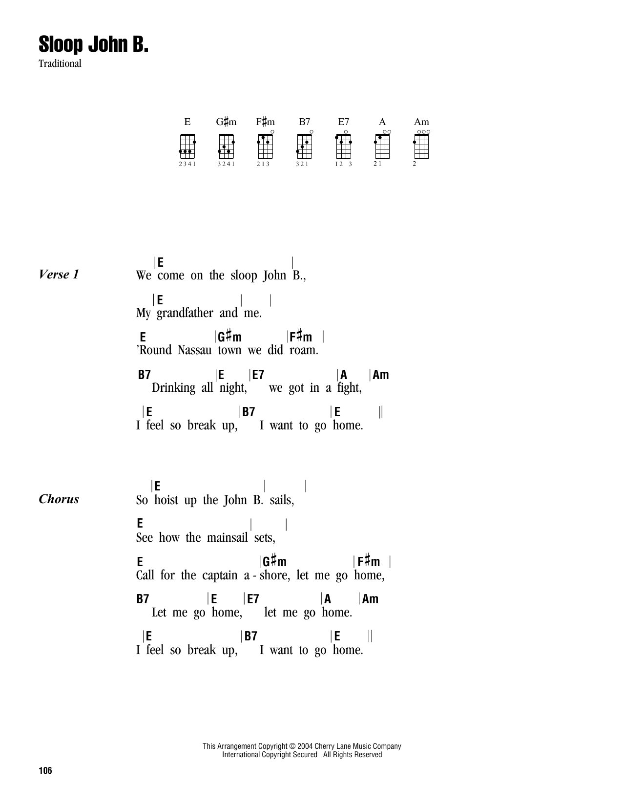 Sloop John B. (Ukulele Chords/Lyrics) von Traditional