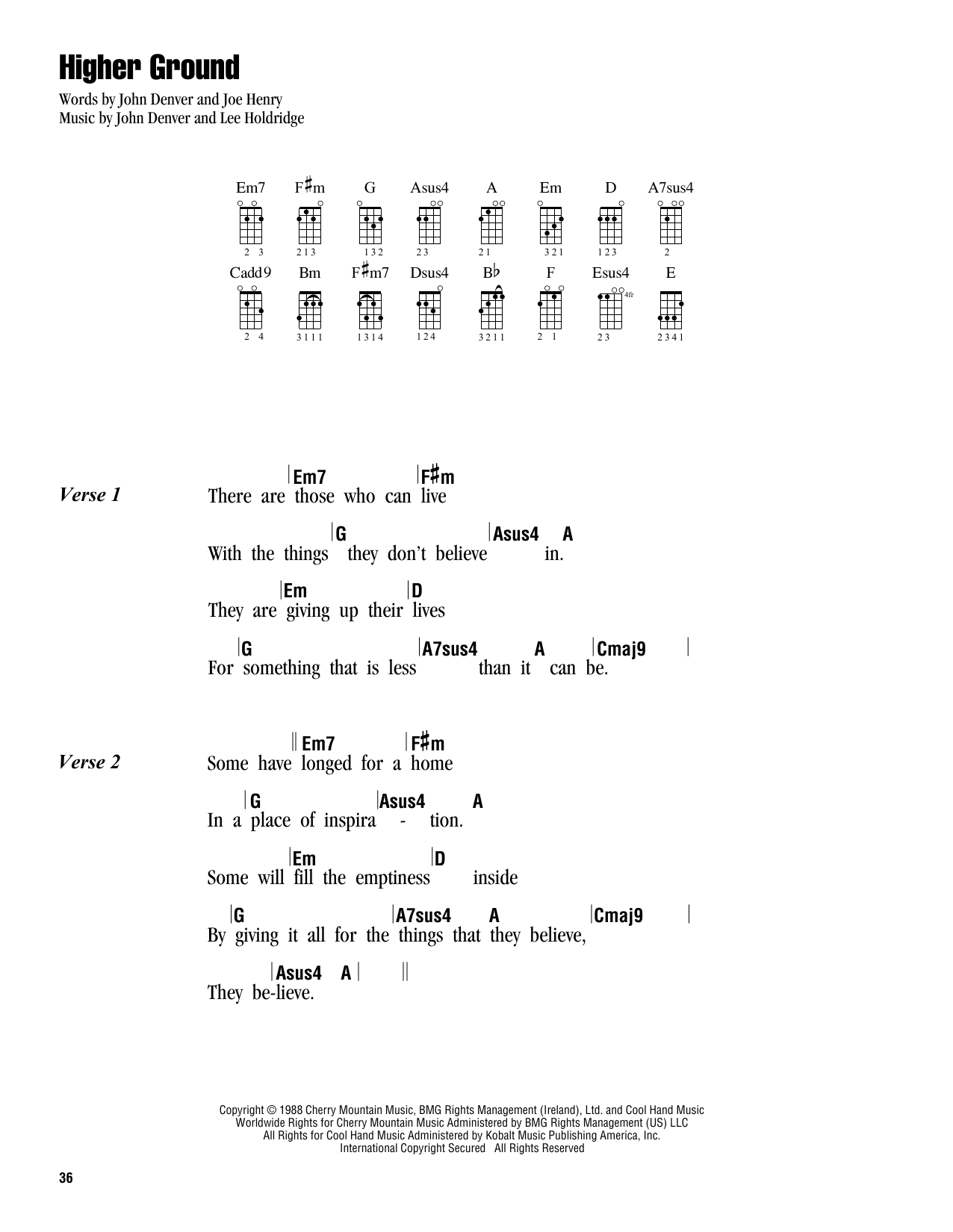 Higher Ground (Ukulele Chords/Lyrics) von John Denver
