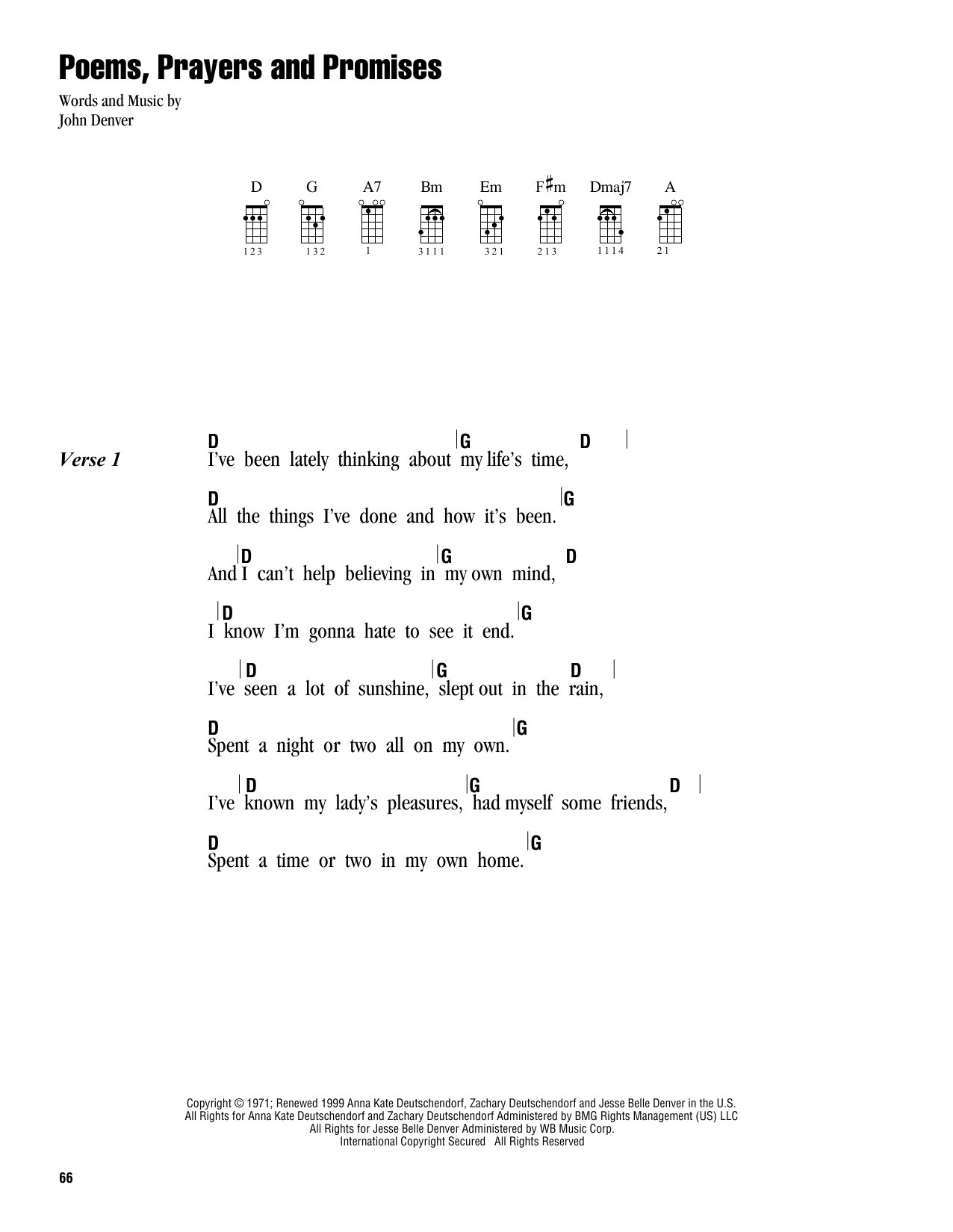 Poems, Prayers And Promises (Ukulele Chords/Lyrics) von John Denver
