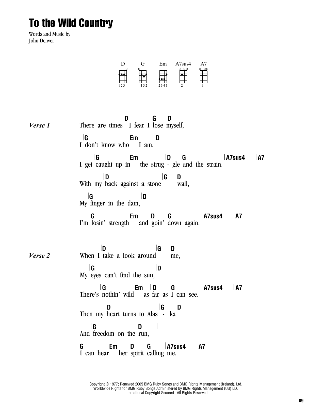 To The Wild Country (Ukulele Chords/Lyrics) von John Denver