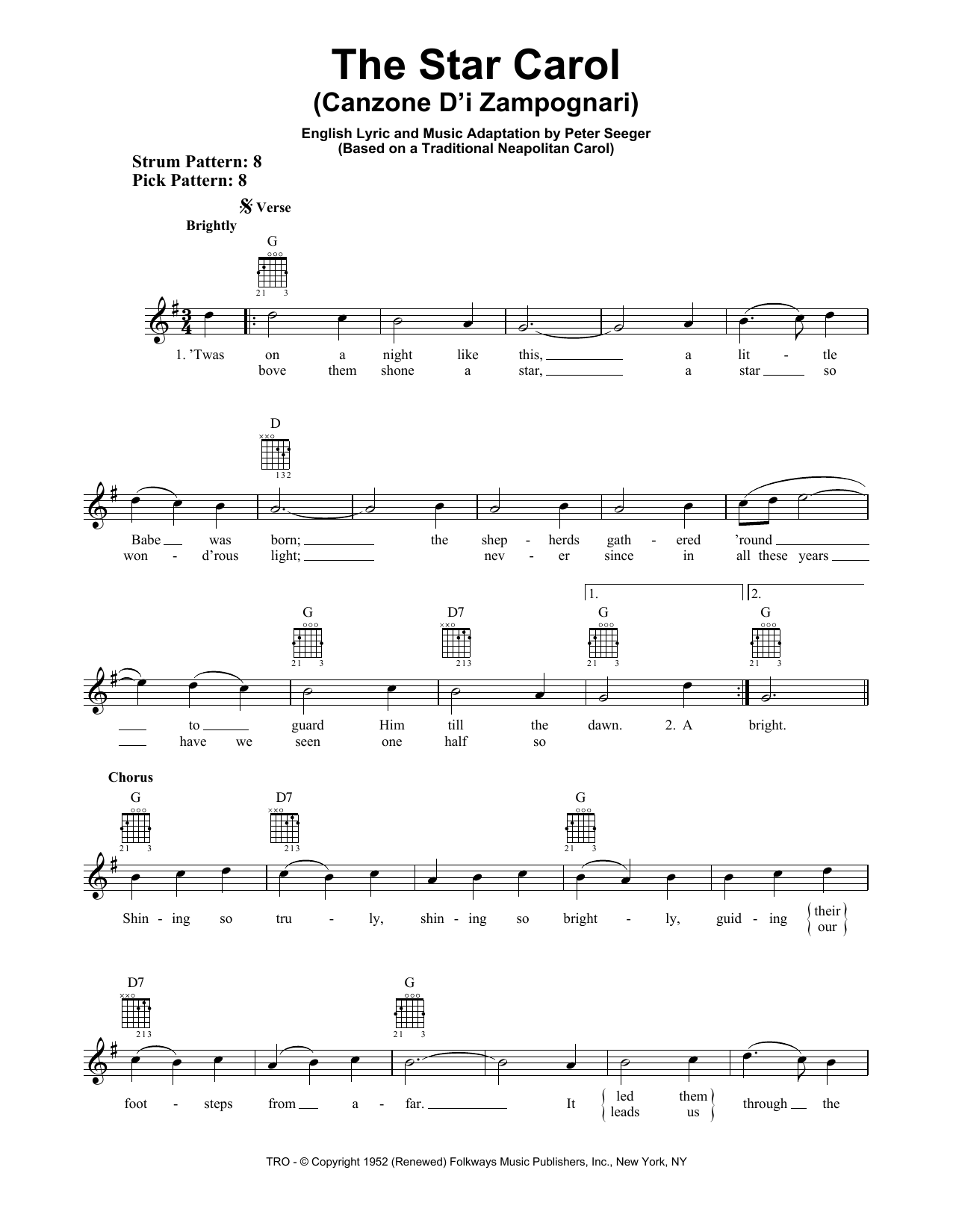 The Star Carol (Canzone D'i Zampognari) (Easy Guitar) von Peter Seeger