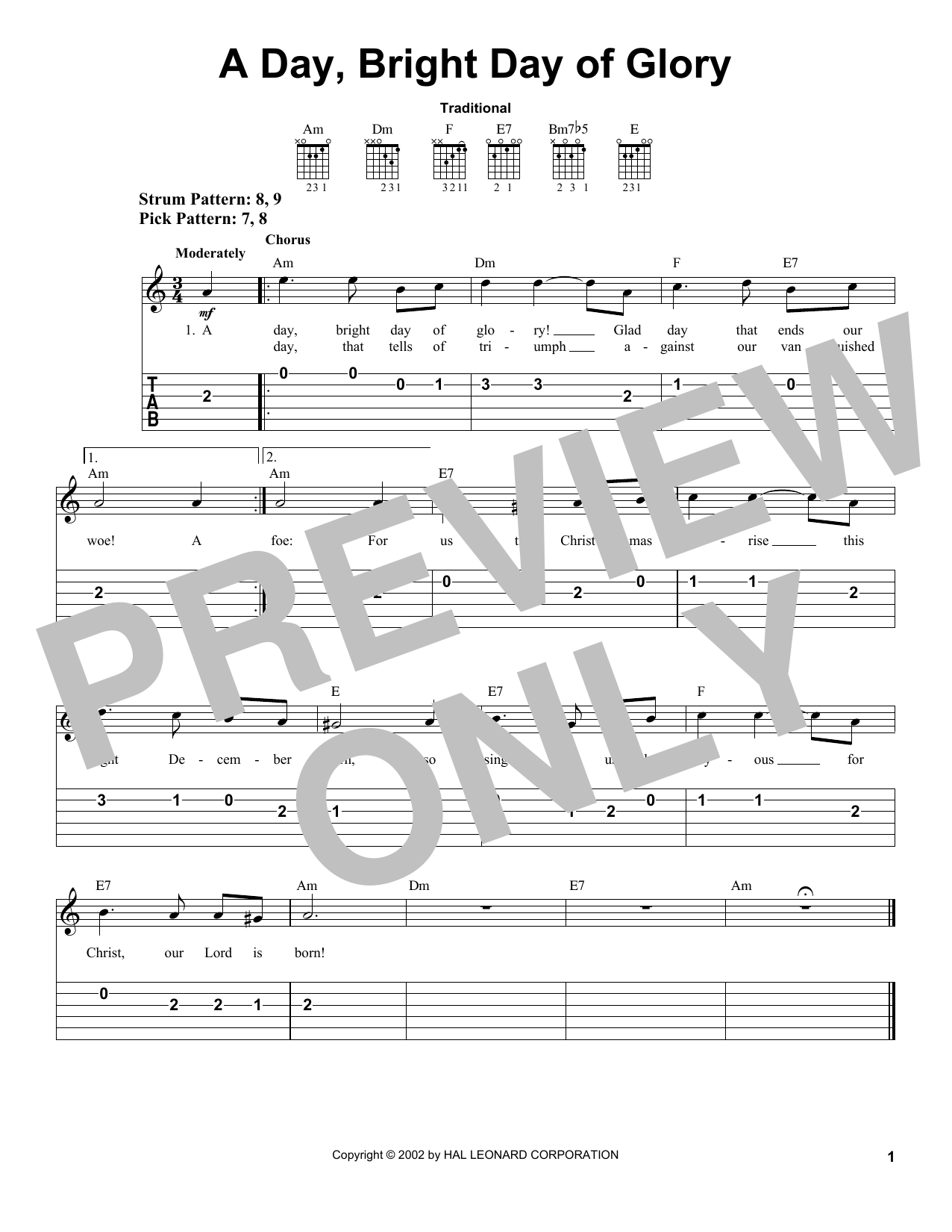 A Day, Bright Day Of Glory (Easy Guitar Tab) von Traditional